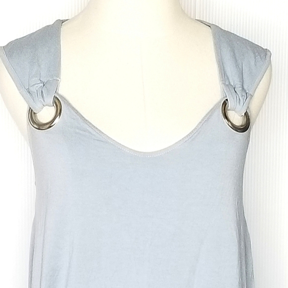VENUS Blue Gray Fringe Hem Sleeveless Flowy Soft Spring Ringged Strap Medium Top - Picture 3 of 7